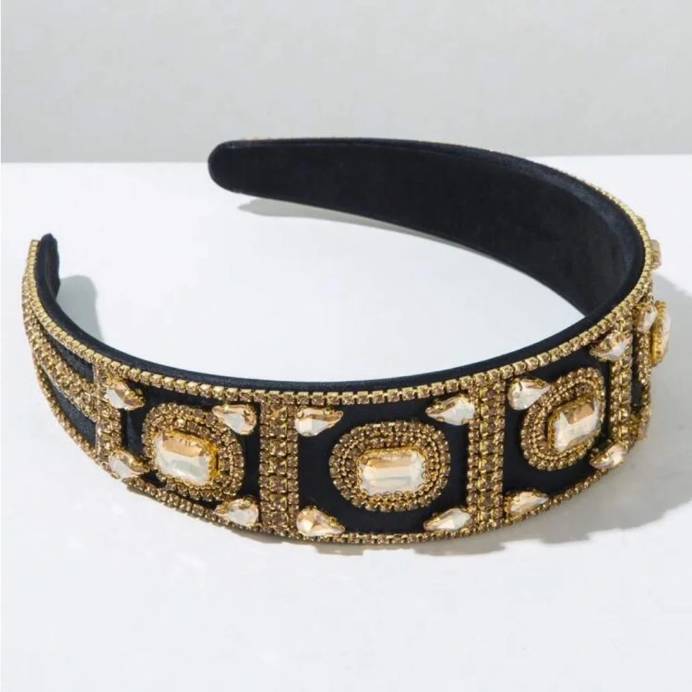 Elegant Black and Gold‎ Rhinestones Embellished Headband - Picture 3 of 9